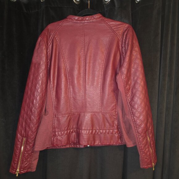 G-III Black Rivet Burgundy Vegan Leather Jacket - Size L/XL - new without tags - Picture 2 of 9